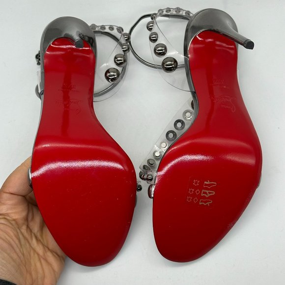 Christian Louboutin CORINETTA 100 Studded PVC Strap SandalS Heels Shoes $845 - Picture 12 of 14